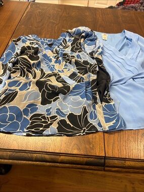 Two for one. Worthington Blue and Black Floral Wrap Top